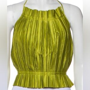 Cult Gaia Lime Green Pleated Crop Top
